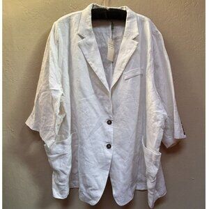 Vivid Womens Two-Button Linen Blazer Jacket Size 4X White PocketsLightweight New
